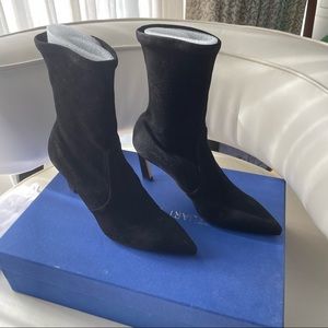 Stuart Weitzman Rapture 75 Mid Calf Stretch Black Suede Booties/boots US 7.5